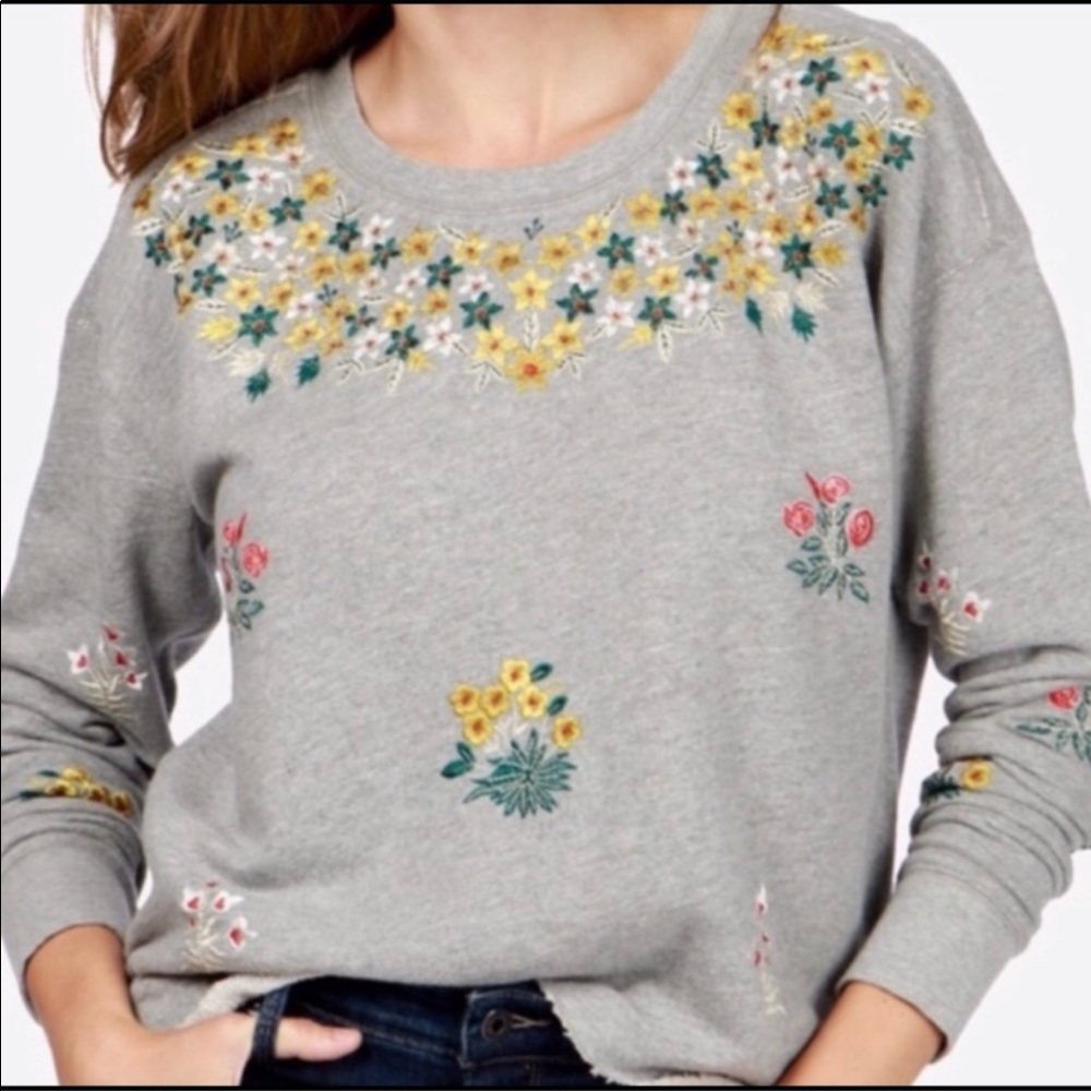 Lucky Brand Cropped Embroidered Floral Sweatshirt